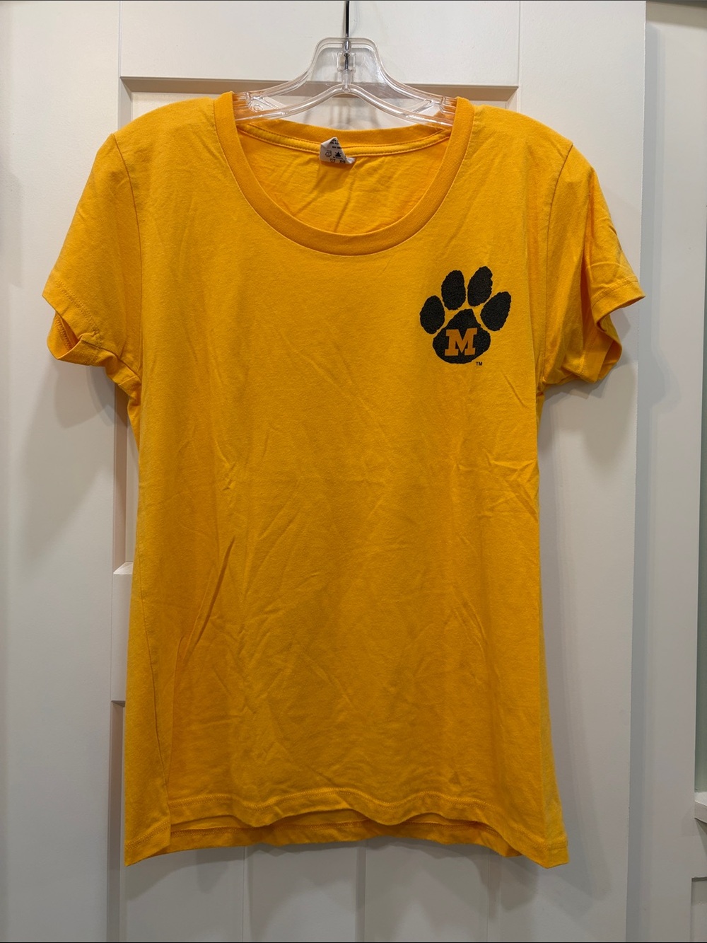 Charlie Hustle Women's Gold MU Tigers Crewneck Tee with Paw Logo